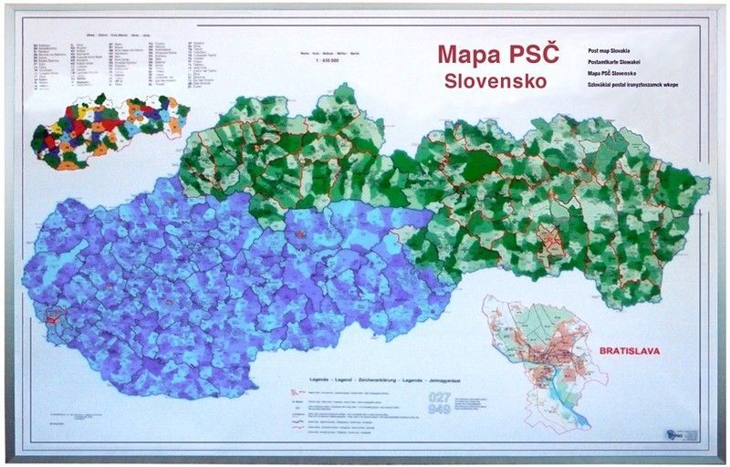 Postleitzahlenkarte  Slowakei 1:435.000