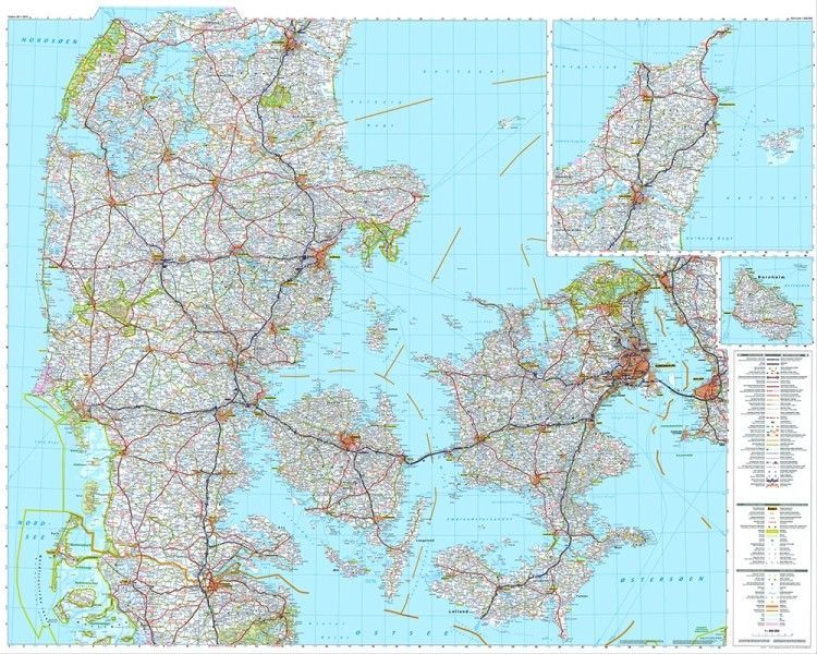 Landkarte Dänemark 1:300.000 mit platz namen index