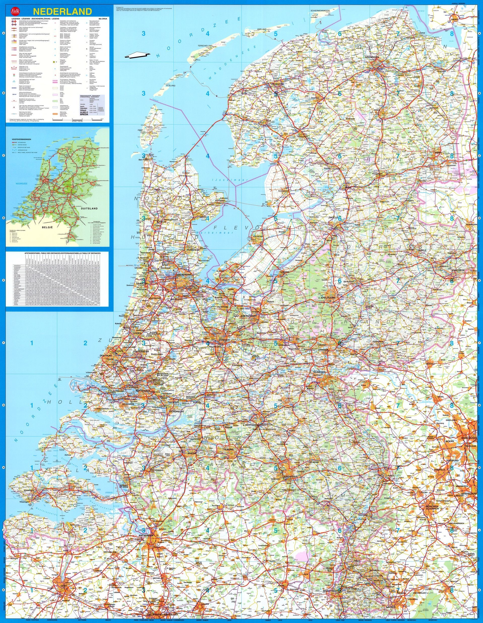 Landkarte  Niederlande 1:250.000 mit platz namen index