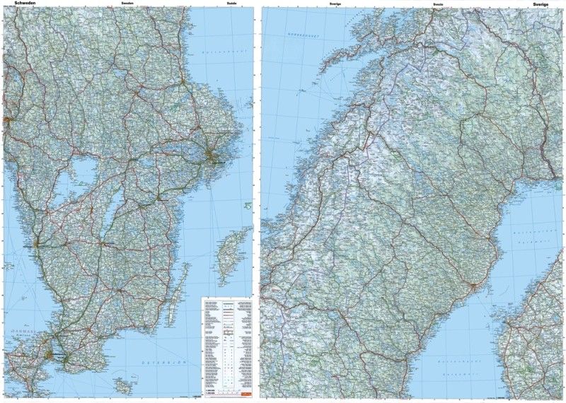 Landkarte Schweden 1:800.000 mit platz namen index